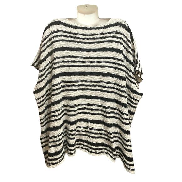 Mango Women's Black/White Striped Boho Lace-Up 100% Cotton Cape Sweater Sz S - Picture 2 of 7